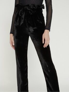 NWT Alice + Olivia Farrel Black Velvet Wide-Leg Paperbag Pants